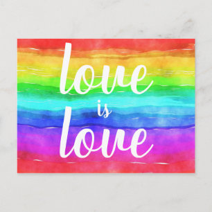 Carte Postale L'amour est l'amour  Aquarelle arc-en-ciel gay pri