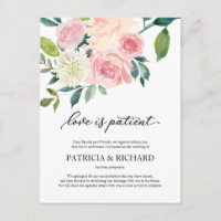 L'amour est patient Blush Floral Report de mariage