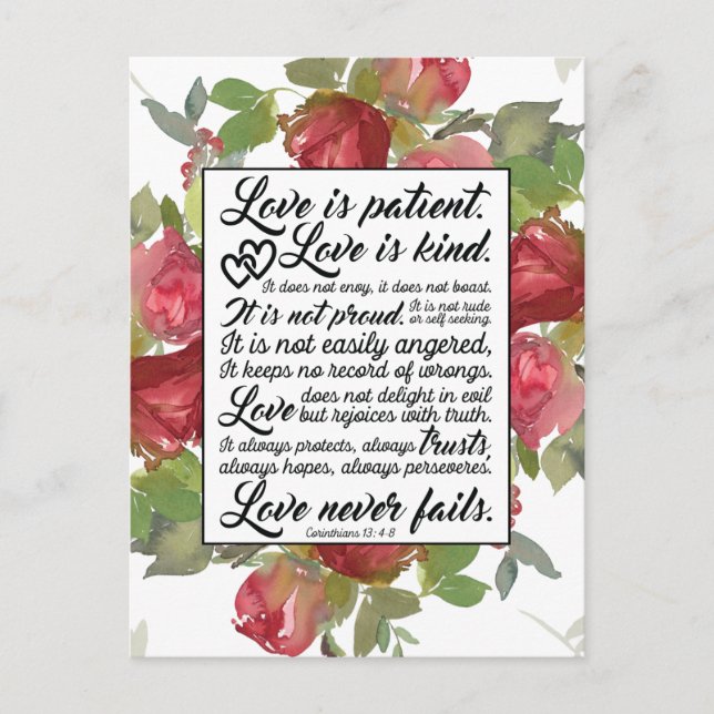 Carte Postale L'amour est Patient Félicitations de Mariage Bible (Devant)