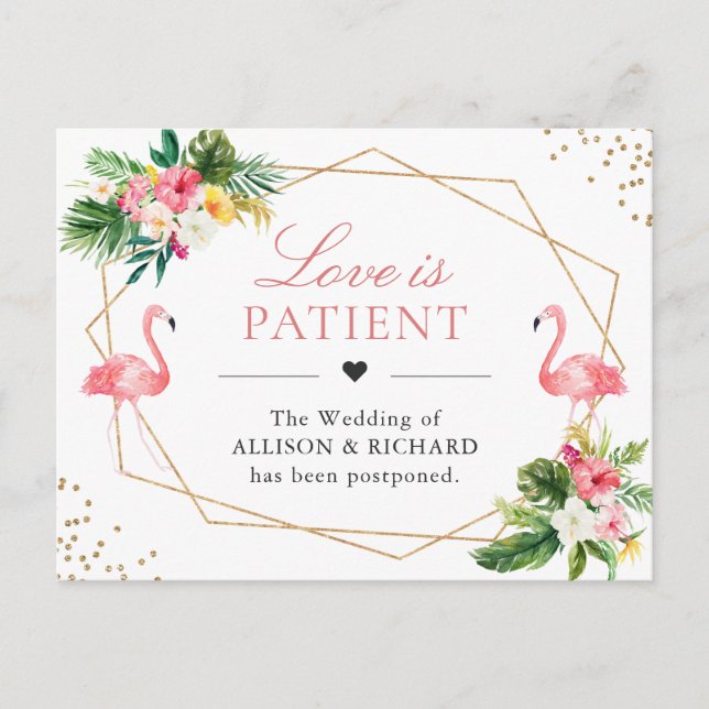 Carte Postale L'amour est patient Flamant rose tropical Mariage  (Devant)