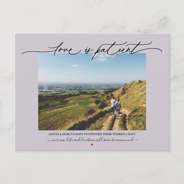 Carte Postale L'amour est Patient Mariage Postponement Dusty Plu (Devant)