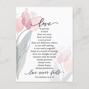 Carte Postale L'amour est Patient Tulipes Roses Bible Mariage