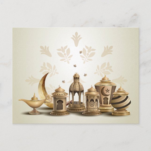 Carte Postale Lampes, lanternes et lune en bronze du Ramadan (Devant)