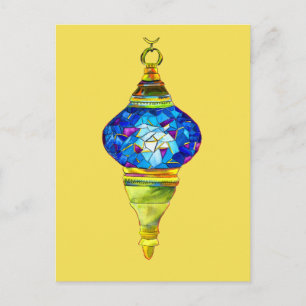 Carte Postale Lampes turques bleues mosaïque art aquarelle