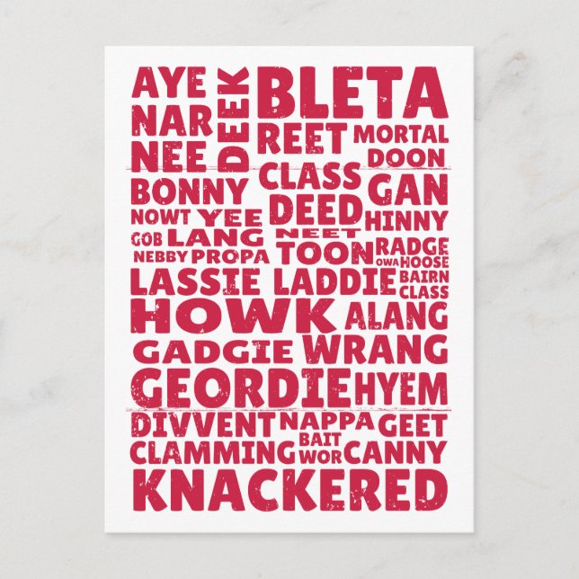 Carte Postale langue anglaise du nord Geordie slang (Devant)