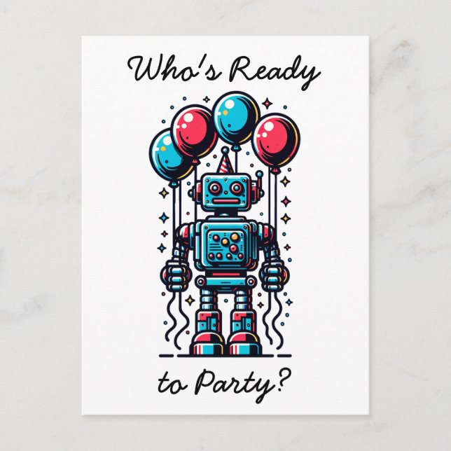 Carte Postale L'anniversaire du garçon à thème robotique (Devant)