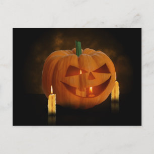 Carte Postale Lanterne Citrouille d'Halloween avec bougies