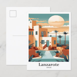 Carte Postale Lanzarote Espagne Art Voyage Illustration