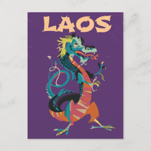Carte Postale Laos Dragon affiche de voyage de style vintage
