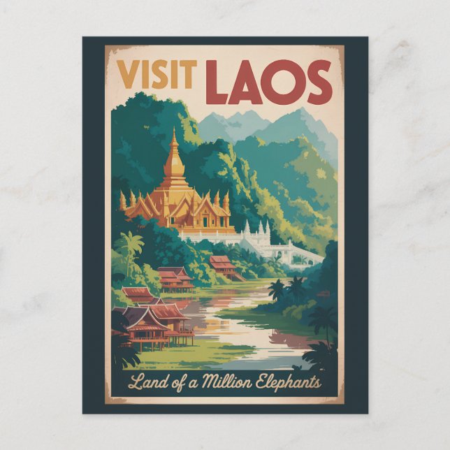 Carte Postale Laos Pha That Luang Illustration Travel Art (Devant)