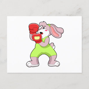 Carte Postale Lapin à la boxe avec gants de boxe