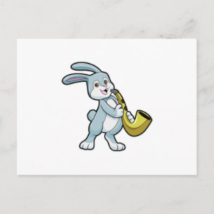Carte Postale Lapin à la musique avec saxophone
