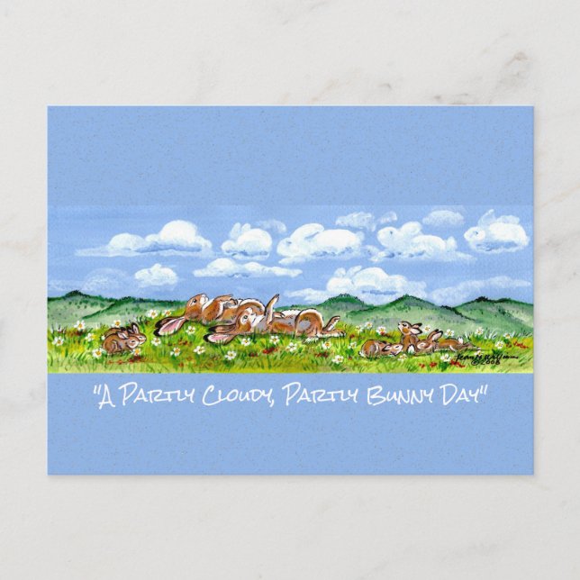 Carte Postale Lapin À Regarder Les Nuages Fun Aquarelle Art P (Devant)