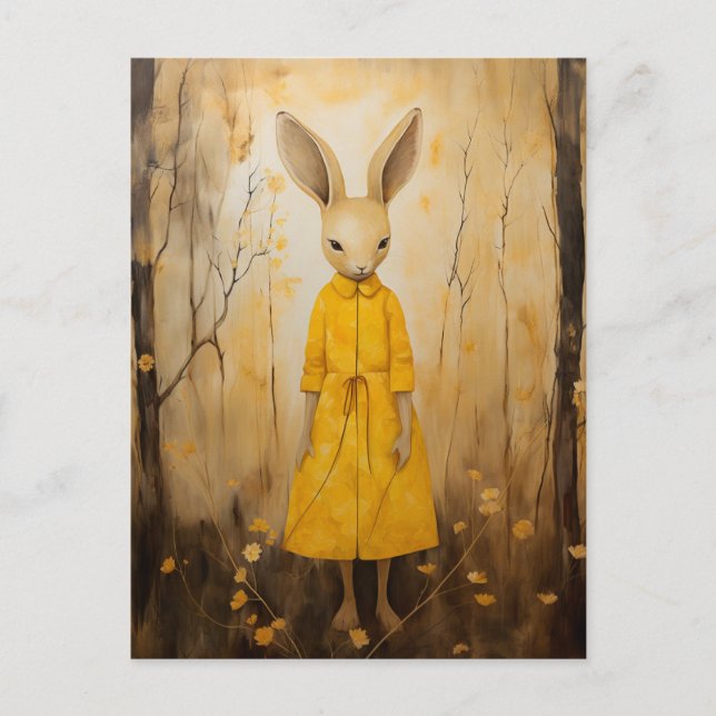 Carte Postale Lapin adorable dans une robe jaune fleurie  (Devant)