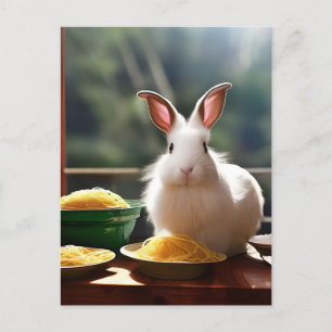 Carte Postale Lapin Angora Avec Spaghetti