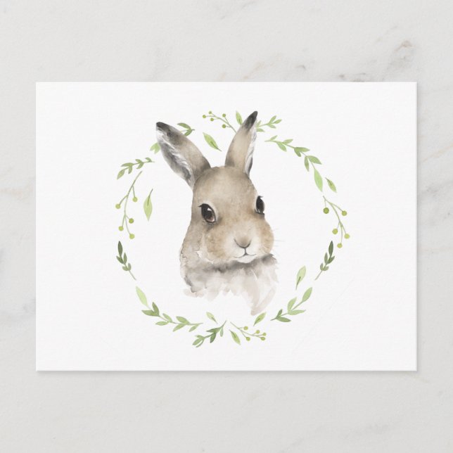 Carte Postale Lapin aquarelle d'animaux de la forêt (Devant)