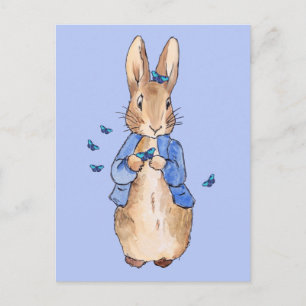 Carte Postale Lapin avec papillons Merci