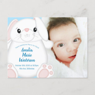Carte Postale Lapin Baby shower lapin bleu