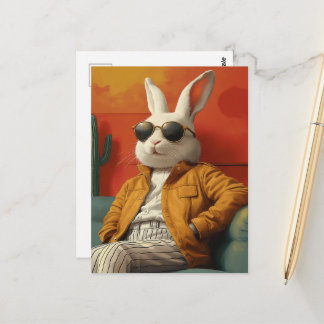 Carte Postale Lapin Blanc Adorable sur un Canapé