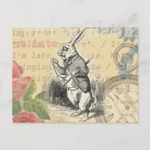 Carte Postale Lapin Blanc Alice au Pays des Merveilles Art