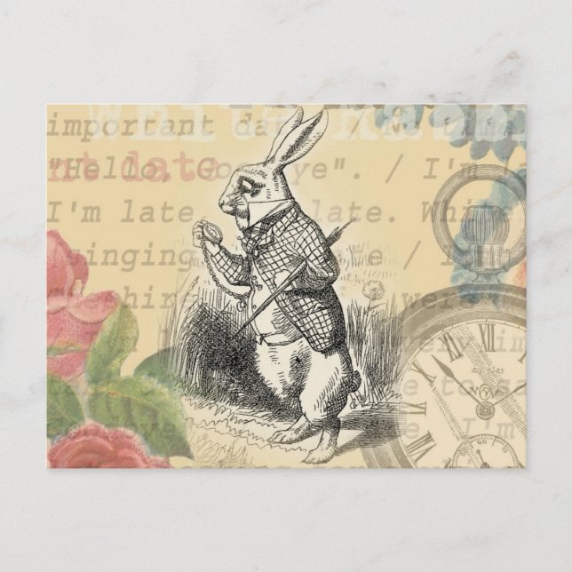 Carte Postale Lapin Blanc Alice au Pays des Merveilles Art (Devant)