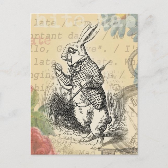 Carte Postale Lapin Blanc Alice au Pays des Merveilles Art (Devant)