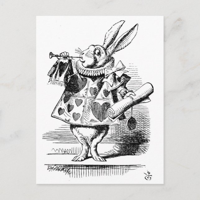 Carte Postale Lapin blanc habillé en héraut (Devant)