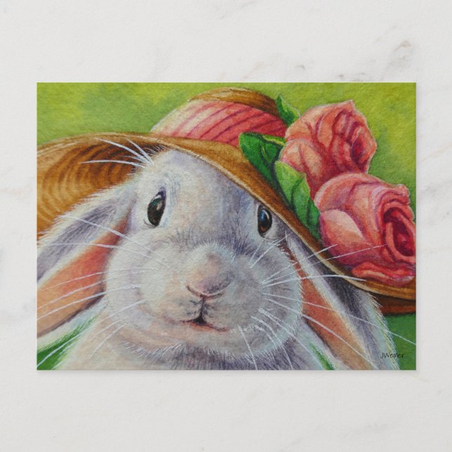 Carte Postale Lapin blanc lapin dans l'art d'aquarelle Bonnet pr (Devant)