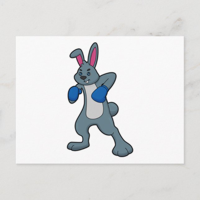 Carte Postale Lapin boxeur avec gants de boxe (Devant)