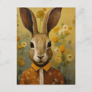 Carte Postale Lapin Brun Mignon dans une Chemise Florale