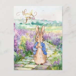 Carte Postale Lapin classique avec fleurs sauvages Merci