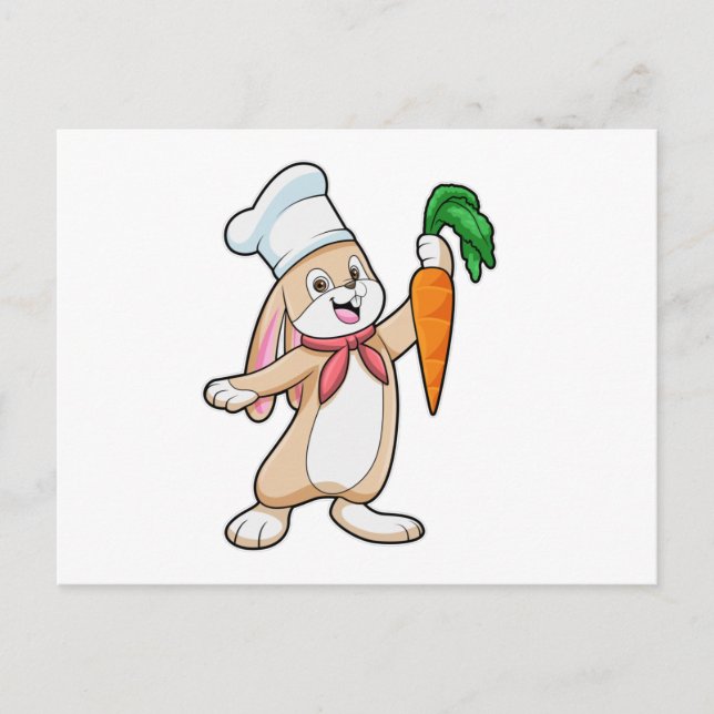 Carte Postale Lapin comme cuisinier avec carotte (Devant)