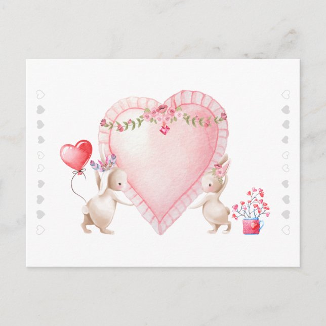 Carte Postale Lapin d'amour personnalisé à l'aquarelle douce (Devant)