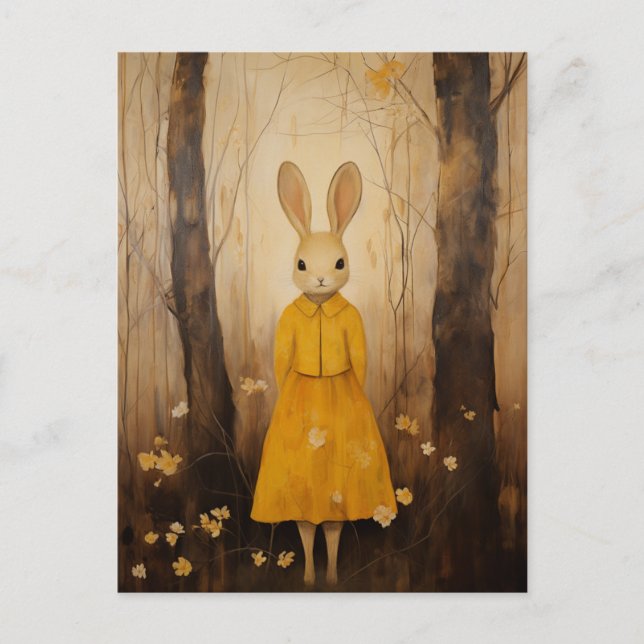 Carte Postale Lapin dans la forêt en robe jaune (Devant)