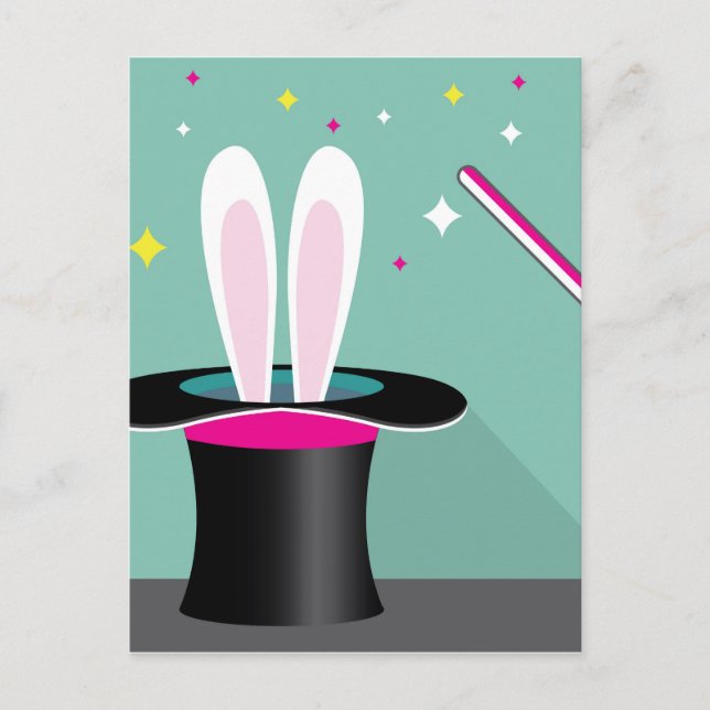 Carte Postale Lapin dans une magie casquette (Devant)