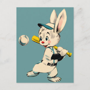 Carte Postale Lapin De Baseball En Bleu