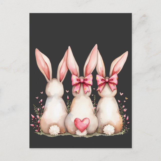 Carte Postale Lapin de coton floral Coquette Lapin de fond Rabbi (Devant)