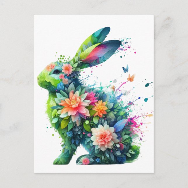 Carte Postale Lapin de lapin de puissance de fleurs (Devant)