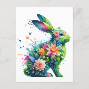Carte Postale Lapin de lapin de puissance de fleurs