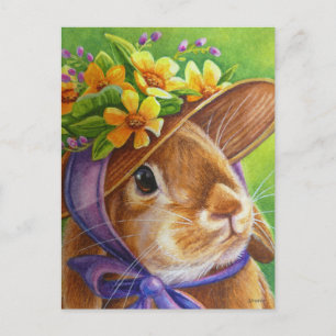Carte Postale Lapin de Lop Earl Brown dans l'aquarelle Bonnet