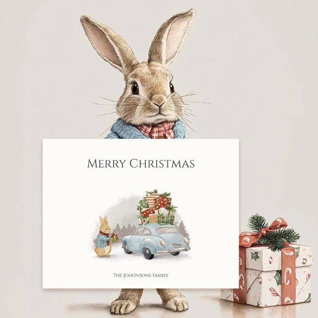 Carte Postale Lapin de Noël Pierre et Voiture (Créateur téléchargé)