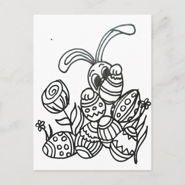 Carte Postale Lapin de Pâques avec oeufs (Devant)