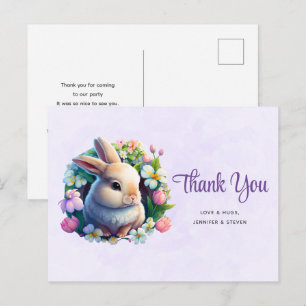 Carte Postale Lapin de Pâques dans les fleurs de printemps Merci