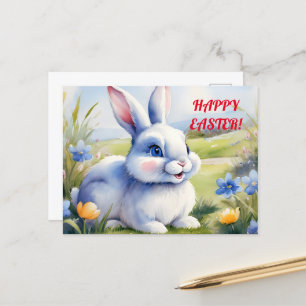 Carte Postale Lapin de Pâques dans un jardin, Pâques