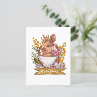 Carte Postale Lapin de Pâques dans un panier