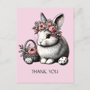 Carte Postale Lapin de Pâques floral rose personnalisé Merci