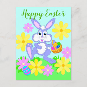 Carte Postale Lapin de Pâques heureux Lapin de dessin animé mign