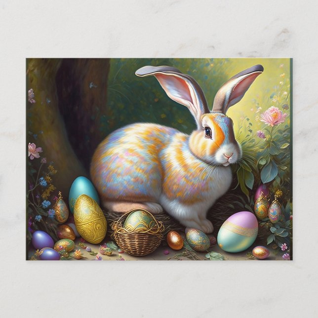 Carte Postale lapin de pâques vieux style (Devant)