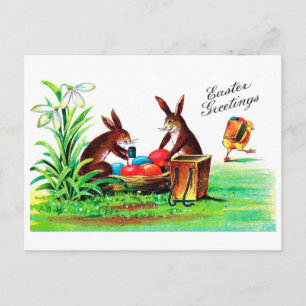 Carte Postale Lapin de Pâques vintage et poussin