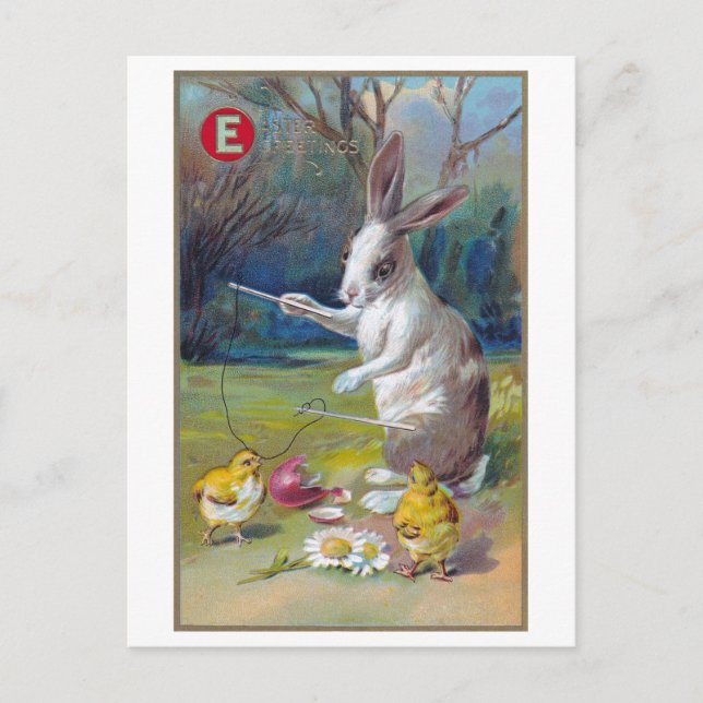 Carte Postale Lapin de Pâques vintage et poussin (Devant)